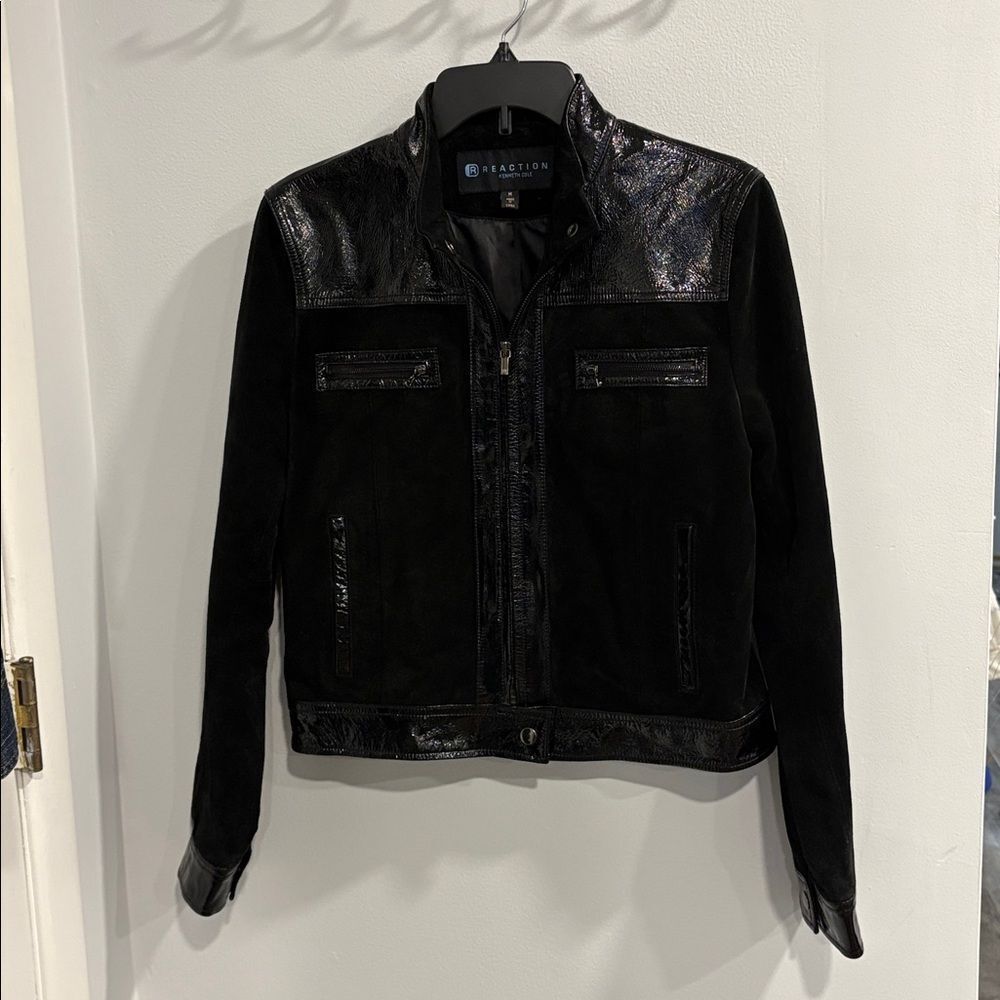 Leather/Suede Kenneth Cole Reaction Women’s 
Glossy Black Leather Suede Jacket